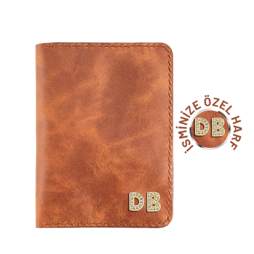 İsme Özel Pasaport Kılıfı - %100 Rainbow Deri - AK02003 - Tobacco