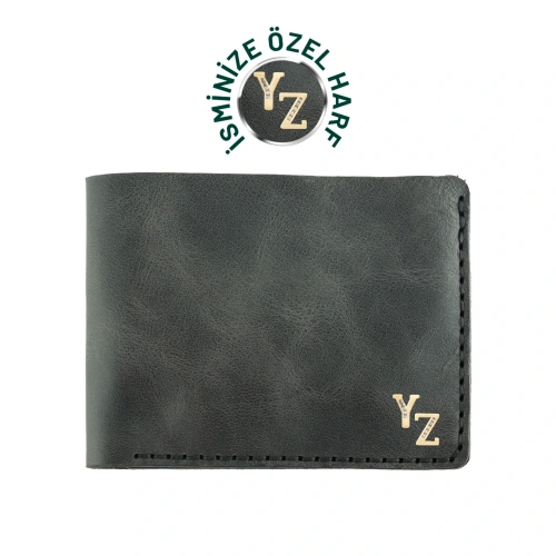 İsme Özel Yatay Klasik Cüzdan - %100 Rainbow Deri - A010001 - Antrasit