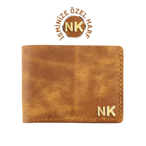 İsme Özel Yatay Klasik Cüzdan - %100 Rainbow Deri - A010001 - Camel