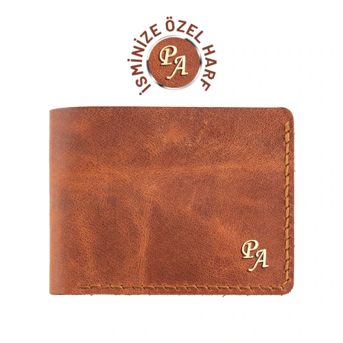 İsme Özel Yatay Klasik Cüzdan - %100 Rainbow Deri - A010001 - Tobacco