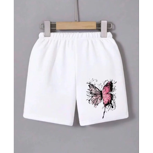 Kadın Beli Lastikli Baskılı Mini Şort - Beyaz