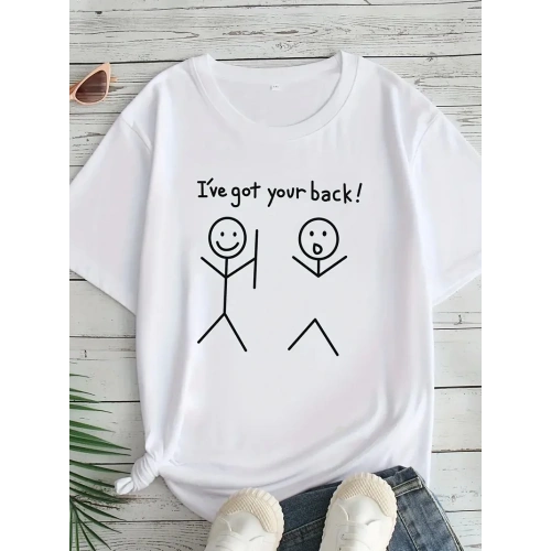 Kadın Beyaz Ive Got Your Back Grafik Tişört - Eğlenceli Çubuk Tasarımlı Oversize Günlük Kısa Kollu Tişört, Polyester Örgü, Yuvarlak Yaka, İlkbahar ve Yaz için Mükemmel, Günlük Giyim Tişört | Eğlenceli Tasarım | Polyester Kumaş - Beyaz