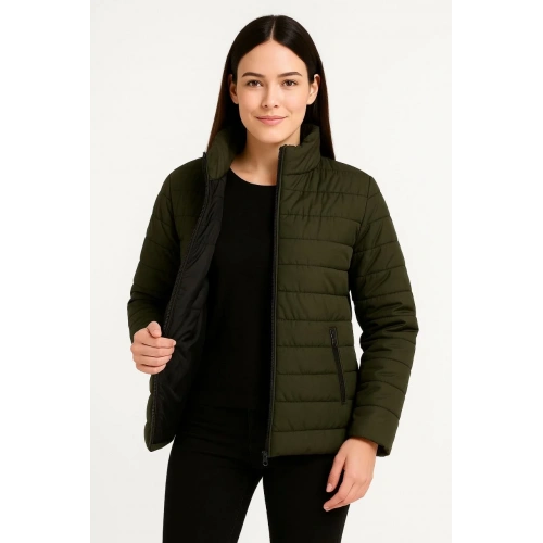 Kadın Bomber Mont Ceket – Su İtici Kumaş, Kapitone Astarlı, Fermuarlı, Kışlık - Haki