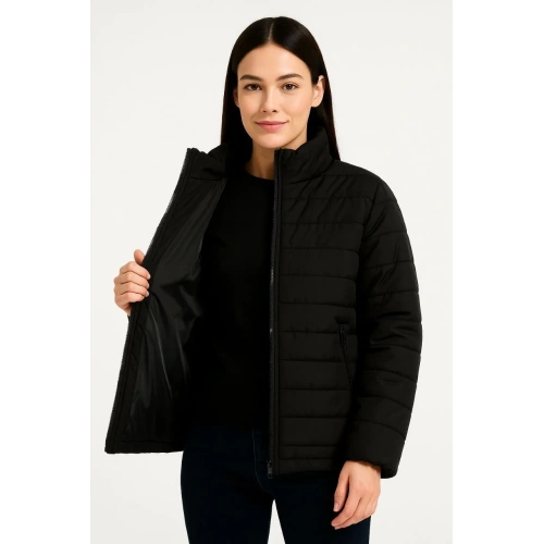 Kadın Bomber Mont Ceket – Su İtici Kumaş, Kapitone Astarlı, Fermuarlı, Kışlık - Siyah