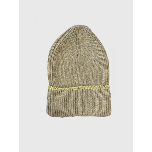 Kadın Dokuma Simli Triko Bere - Kahverengi