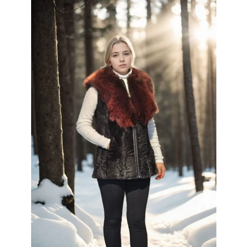 Kadın Kolsuz Hakiki Kürk - Siyah