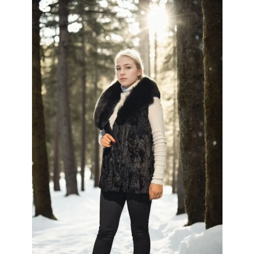 Kadın Kolsuz Hakiki Kürk - Siyah