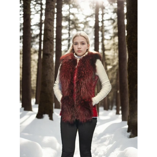 Kadın Kolsuz Hakiki Yelek - Fuşya