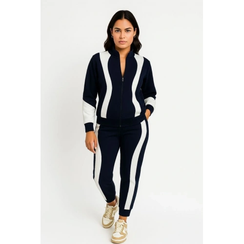 Kadın Premium Parçalı Eşofman Takım - Dik Yaka Fermuarlı Sweatshirt - Siyah