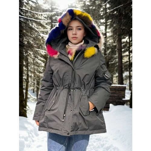 Kadın Su Geçirmez Kapüşonlu Mont - Füme