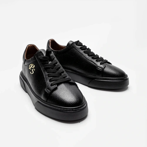 Kişiselleştirilebilir Kalın Ortopedik Tabanlı %100 Deri Sneaker Spor Ayakkabı - Siyah