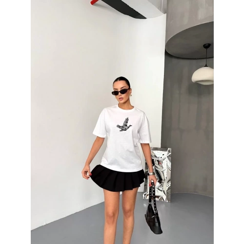 Kısa Kol Baskılı T-shirt - Beyaz