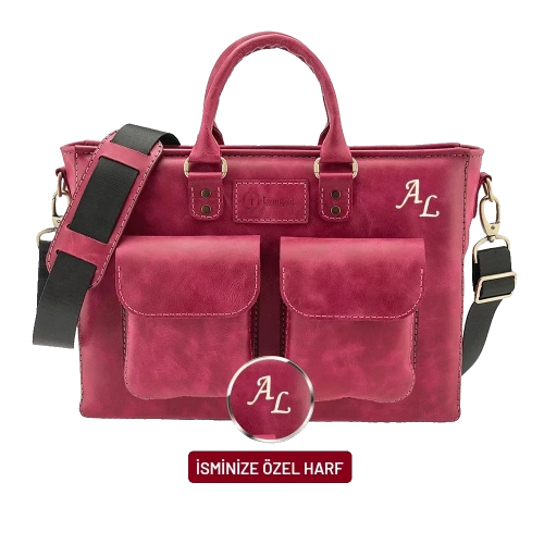 Kişiye Özel Rainbow Deri Fuşya Evrak - Laptop Çantası