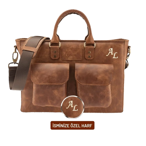 Kişiye Özel Rainbow Deri Kahverengi Evrak - Laptop Çantası