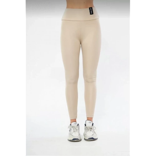 Kışlık Yüksek Bel Toparlayicı ve Sıkılaştırıcı Likralı Şardonlu Tayt - Bej