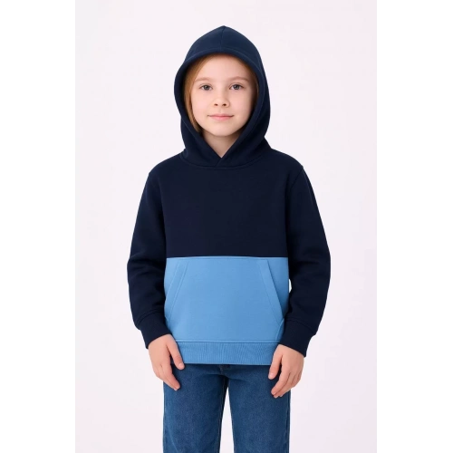 Kız Çocuk Kapüşonlu Kanguru Çepli Parçalı SweatShirt - Renkli