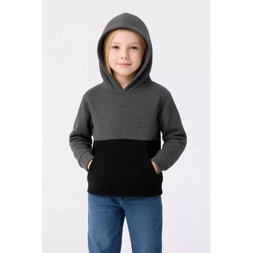 Kız Çocuk Kapüşonlu Kanguru Çepli Parçalı SweatShirt - Renkli