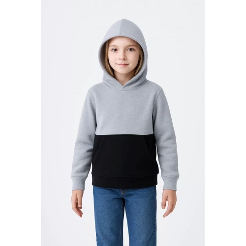 Kız Çocuk Kapüşonlu Kanguru Çepli Parçalı SweatShirt - Renkli