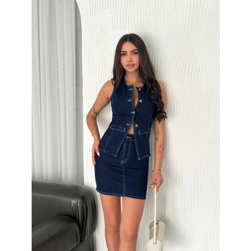 Kot Jeans Etekli ikili Takım - Lacivert