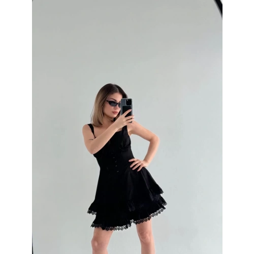 Mini Askılı Elbise - Siyah