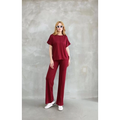 Osy Modal Yumuşak dokulu Kumaş Bisiklet Yaka Kısa Kollu Takım - Bordo