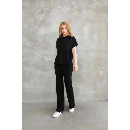 Osy Modal Yumuşak dokulu Kumaş Bisiklet Yaka Kısa Kollu Takım - Siyah