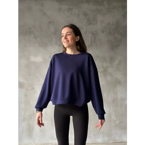 Osy Modal Yumuşak dokulu Kumaş Bisiklet Yaka Oversize Sweatshirt - Lacivert