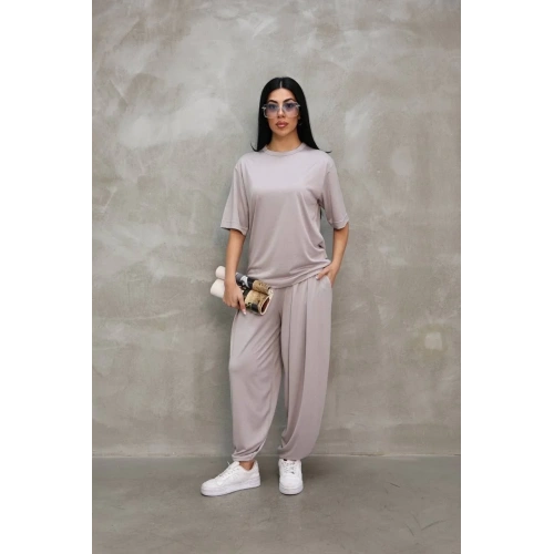 Osy Modal Yumuşak Dokulu Kumaş Oversize Bisiklet Yaka T-shirt Jogger Eşofman Altı Eşofman Takımı - Gri