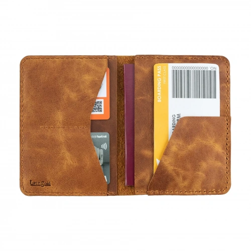 İsme Özel Pasaport Kılıfı - %100 Rainbow Deri - AK02003 - Camel