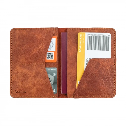 İsme Özel Pasaport Kılıfı - %100 Rainbow Deri - AK02003 - Tobacco