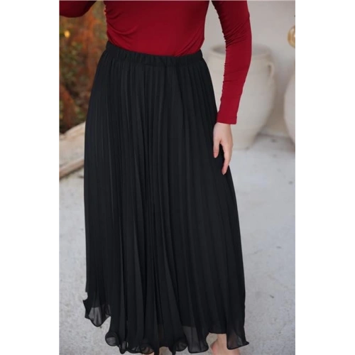 Pliseli Etek - (38-46) - 71262 - Siyah