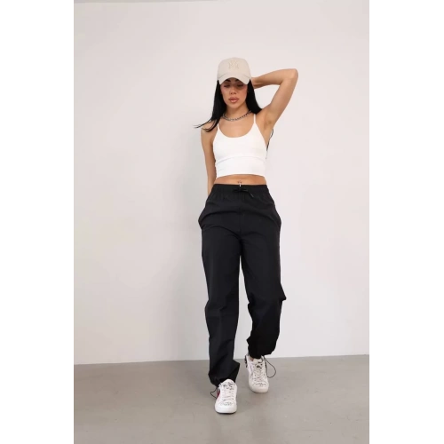 Paraşut Kumaş Paça Cepli Baggy Eşofman - Siyah