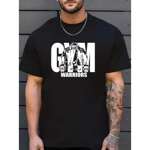 Sporda Günlük Hayata Giyilebilir GYM Baskılı Oversize Bisiklet Yaka Erkek T-shirt - Siyah