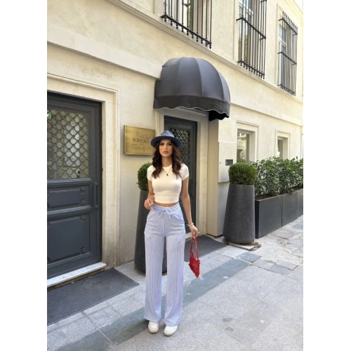 Su Yolu Çizgili kolay Kombinle Ne Bilir Cepli Pantolon - Açık Mavi