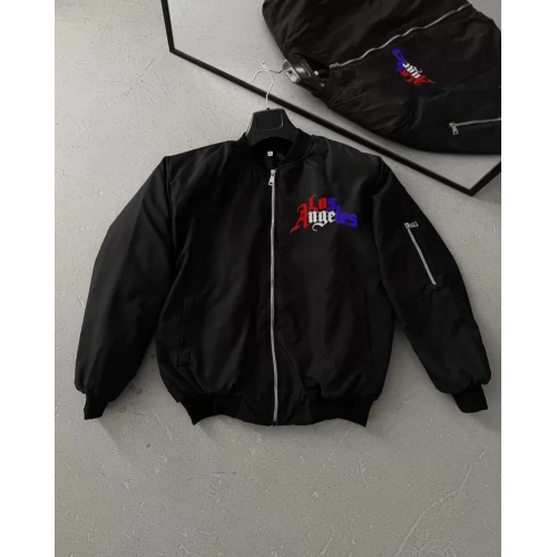 Los Angeles Siyah Bomber Mont – Fermuarlı, Cepli, Kapitone Astarlı, Bahar ve Kış Günlük Kullanım İçin Unisex Ceket- Siyah