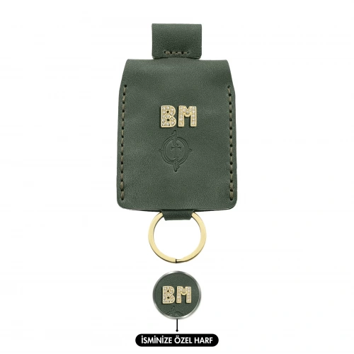 İsme Özel Çıtçıtlı Anahtarlık - % 100 Rainbow Deri - AG01001 - Haki