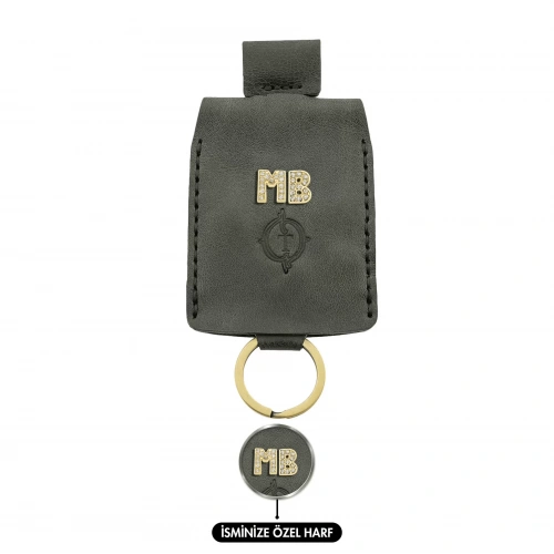 İsme Özel Çıtçıtlı Anahtarlık - % 100 Rainbow Deri - AG01001 - Antrasit