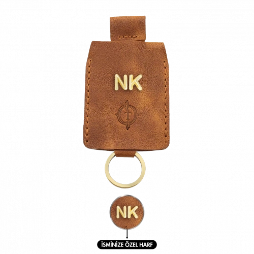 İsme Özel Çıtçıtlı Anahtarlık - % 100 Rainbow Deri - AG01001 - Camel