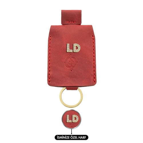 İsme Özel Çıtçıtlı Anahtarlık - % 100 Rainbow Deri - AG01001 - Kırmızı