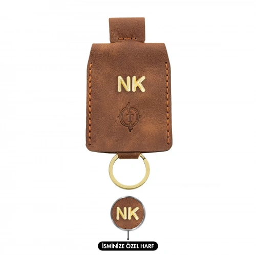 İsme Özel Çıtçıtlı Anahtarlık - % 100 Rainbow Deri - AG01001 - Kahverengi