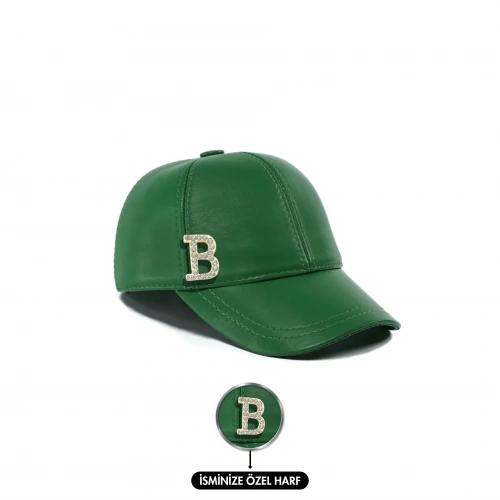 İsme Özel Kep Şapka - %100 Deri - AB01012 - Yeşil