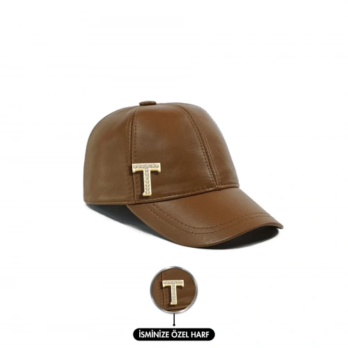 İsme Özel Kep Şapka - %100 Deri - AB01012 - Camel