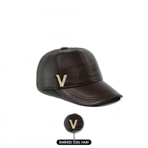 İsme Özel Kep Şapka - %100 Deri - AB01012 - Kahverengi