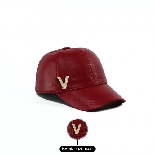 İsme Özel Kep Şapka - %100 Deri - AB01012 - Kırmızı