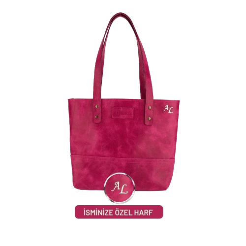 Twingold Kişiye Özel %100 Deri Rainbow Fuşya Tote Bag