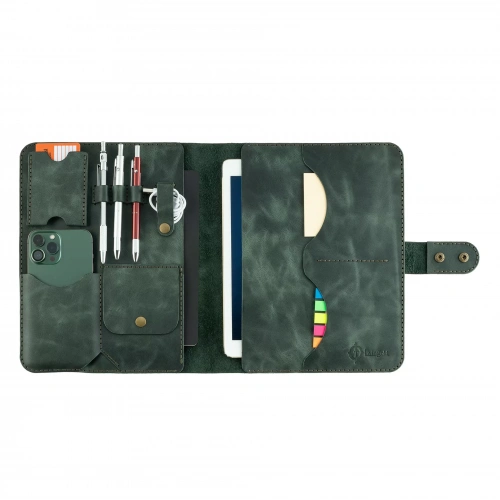 İsme Özel Çıtçıtlı Fonksiyonlu iPad Organizer - %100 Rainbow Deri - ET01002 - Haki