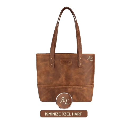 Twingold Kişiye Özel %100 Deri Rainbow Kahverengi Tote Bag