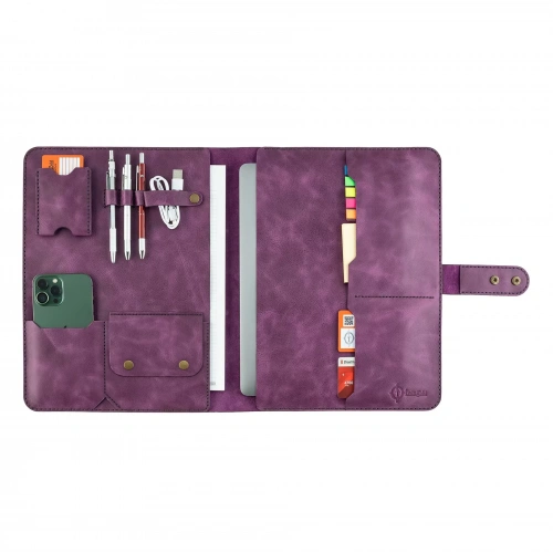 İsme Özel Çıtçıtlı Fonksiyonlu Macbook Organizer - %100 Rainbow Deri - ET02001 - Mor