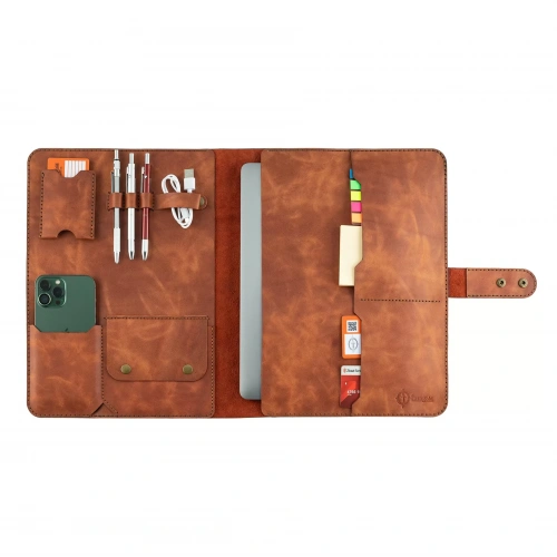 İsme Özel Çıtçıtlı Fonksiyonlu Macbook Organizer - %100 Rainbow Deri - ET02001 - Tobacco