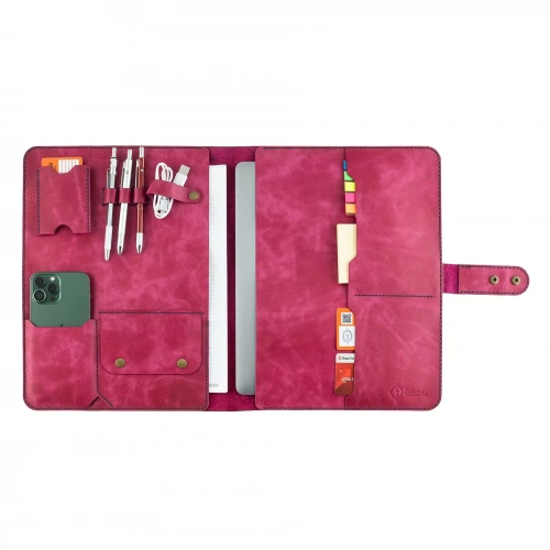 İsme Özel Çıtçıtlı Fonksiyonlu Macbook Organizer - %100 Rainbow Deri - ET02001 - Fuşya